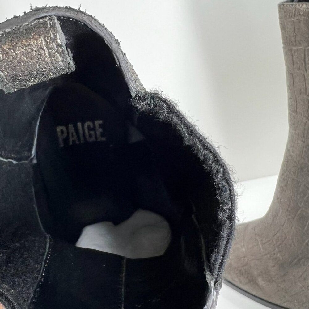 PAIGE Celeste Ankle Bootie Size 8.5 Stiletto Heel Gunmetal Croc Leather Metallic - Picture 13 of 14